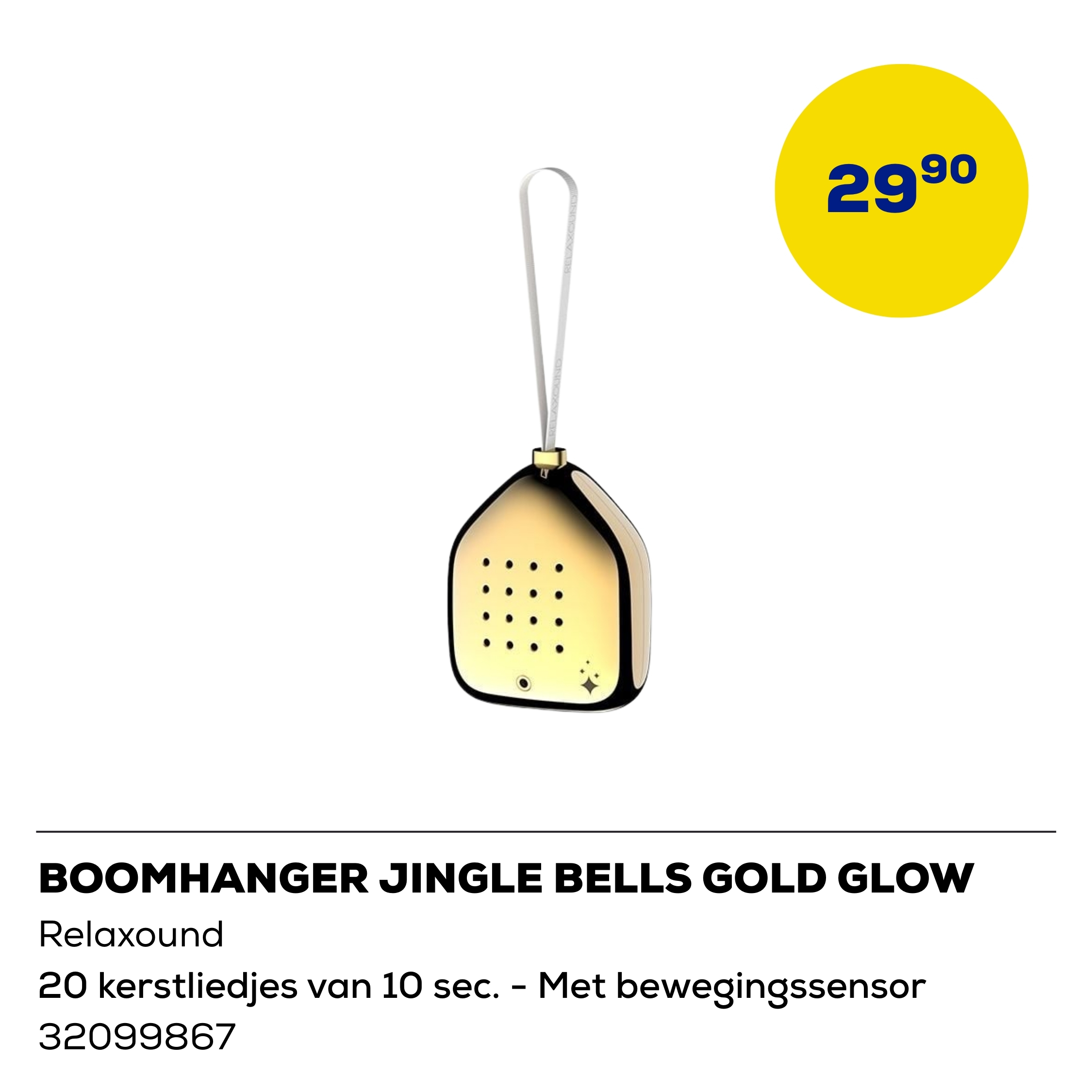 Boomhanger Relaxound Jingle Bells Gold Glow - 20 Kerstliedjes van 10 sec. - met Bewegingssensor